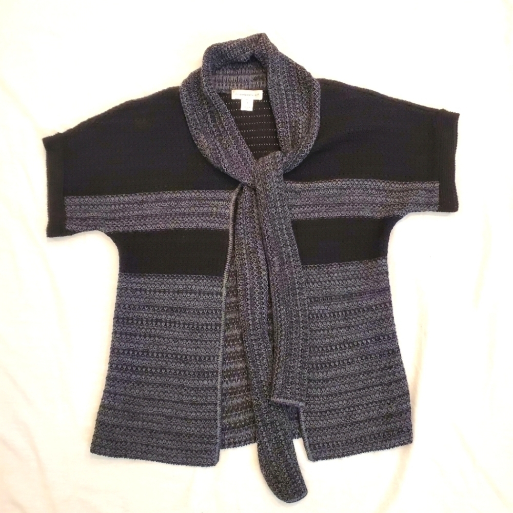 Christopher & Banks Short Sleeve Open Front Tie Neck Cardigan Sweater Size Small